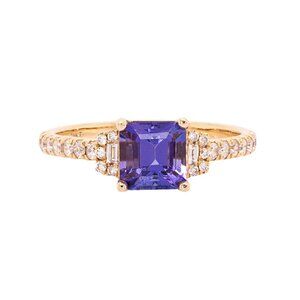 1.4cts Tanzanite Ring in Solid 14K Gold with Natural Diamond Accents